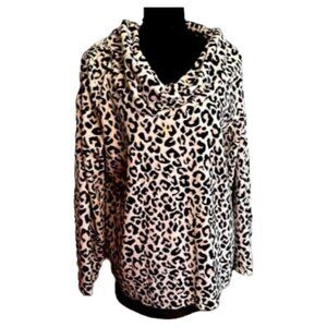 Kim Rogers Soft Leopard Print Cowl Neck Women’s Top Size Large